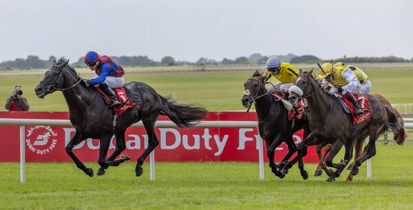 Ryan Moore on Los Angeles wins The Dubai Duty Free Irish Derby Photo: INPHO/Morgan Treacy