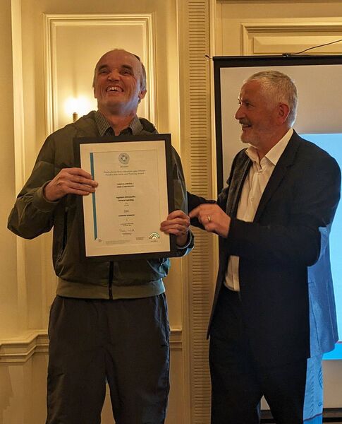 Leonard Kennedy from Kare's Tully Road service in Kildare receiving his Level 1 Major Award in General Learning. The award was presented by Kare's HR Manager Austin O'Sullivan, at the Kare QQI Awards Ceremony in the Keadeen Hotel on 30th June. Leonard Kennedy from Kare's Tully Road service in Kildare receiving his Level 1 Major Award in General Learning. The award was presented by Kare's HR Manager Austin O'Sullivan, at the Kare QQI Awards Ceremony in the Keadeen Hotel on 30th June.