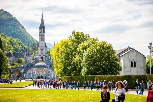 Worshippers at the Sanctuary of Our Lady of Lourdes, France