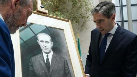 Harris criticises ‘toxic public discourse’ at Billy Fox portrait event