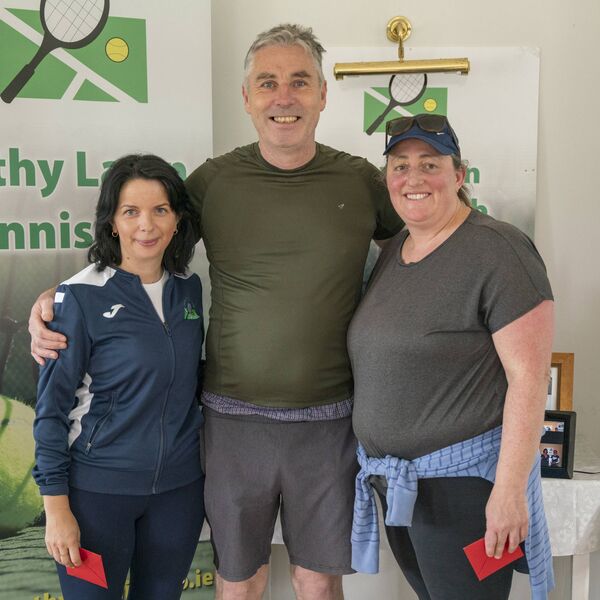 Womens Doubles winners Emma Brien and Clare Kealy received their medals from Michael Dowd