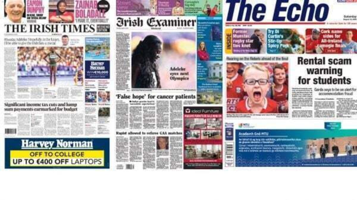 What the papers say: Saturday's front pages