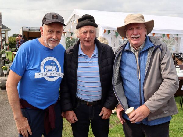 Martin Byrne, Sean Burke and Harry Farrington, ready for the run on their vintage tractors