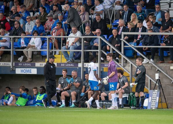 Feely makes his way onto the pitch as a replacement goalkeeper Photo: Ian Allington Feely makes his way onto the pitch as a replacement goalkeeper Photo: Ian Allington