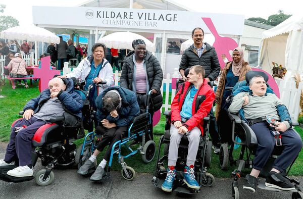Residents and carers from Raphaels, Celbridge - Joan Berns, Sharon Sibanda, Jacob Scaria, Zuhura Baguo, Derek Cullen, Jimmy Greene, Eddie Gill and David McDonnell Photo: Aishling Conway