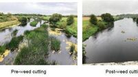 Kildare Co Council using weed-cutting boat on the River Barrow 