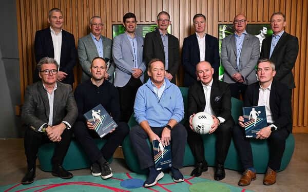 The GAA Football Review Committee members, back row, from left, James Horan, Michael Meaney, Eamonn Fitzmaurice, Patrick Doherty, Shane Flanagan, Malachy O'Rourke and Alec McQuillan, front row, from left, Colm Nally, Michael Murphy, Colm Collins, chairperson Jim Gavin, and Seamus Kenny after a briefing of the GAA Football Review Committee at Croke Park Photo: Seb Daly/Sportsfile