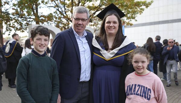 Carol Mannion, Celbridge who received a MA in Strategic Learning and Development , pictured with her Husband Kevin and Children Lucy (9) and Conor (12) 