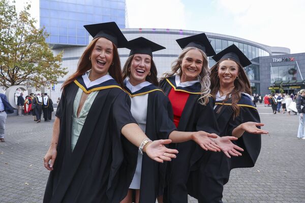 Lauren Shanagher, Roscommon, Aoife Kilkenny, Carbury with Caoimhe Madden, Gowna, Cavan and Kiah Farrelly of Edenderry,Offaly who recieved a BA Joint Honours 