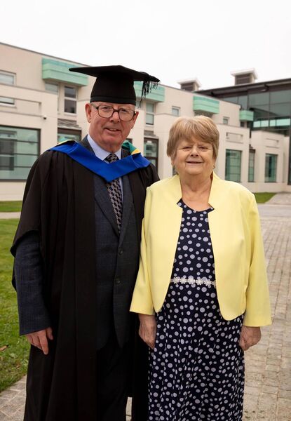 Thadeus Boyle (L) from Kildare, is pictured with his wife Betty (R), after graduating with a Higher Certificate in Business in Sustainable Supply Chains, Digitalisation &amp; Logistics