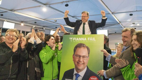James Lawless celebrating in Punchestown with supporters after being the first elected in Kildare North Photo: Aisling Hyland