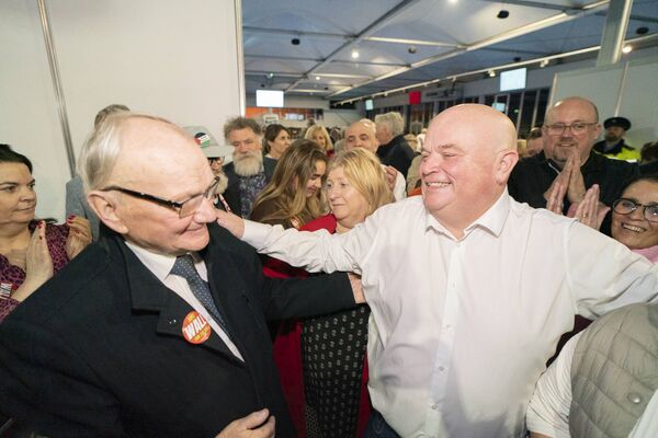 Mark Wall embraces his dad Jack after the claiming a Dáil seat