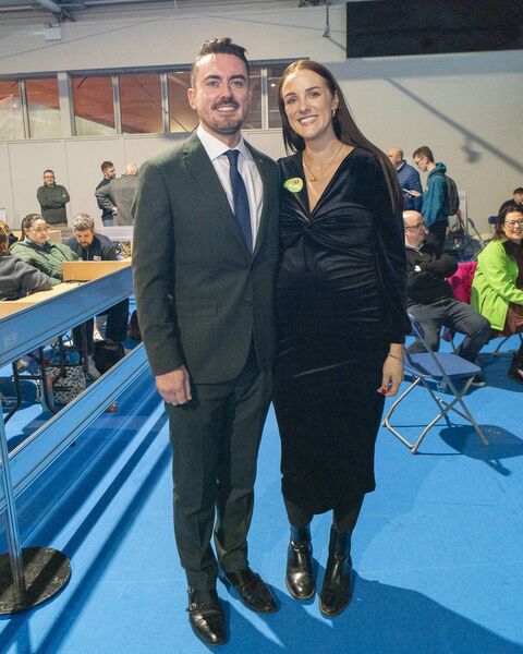 Naoise Ó Cearúil and wife Aly at the count hall in Punchestown 