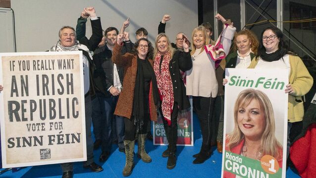 <p>Réada Cronin and supporters at the Kildare North count Photo: Aisling Hyland</p>