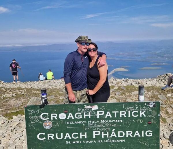 Samantha Vaughan with husband Stephen at the peak of Croagh Patrick mountain