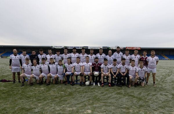 Caragh line up before their game against Crossmolina Deel Rovers Photo: Sean Brilly