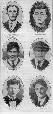 Some of the men executed in 1922. Stephen White, Joseph Johnston, Patrick Mangan, Patrick Nolan, and James O'Connor.