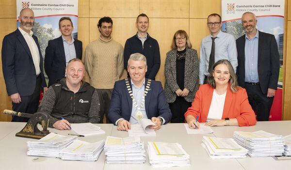 Kildare County Council signing the contract appointing ML Quinn Construction as the main contractor for the refurbishment of St Patrick's Park in Rathangan