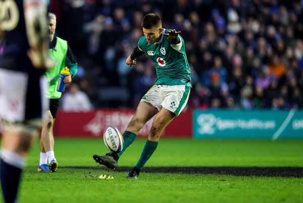 Sam Prendergast kicks at goal  Photo: ©INPHO/Billy Stickland