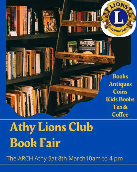 Athy Lions Book Fair on Saturday 8 March at the ARCH, Athy