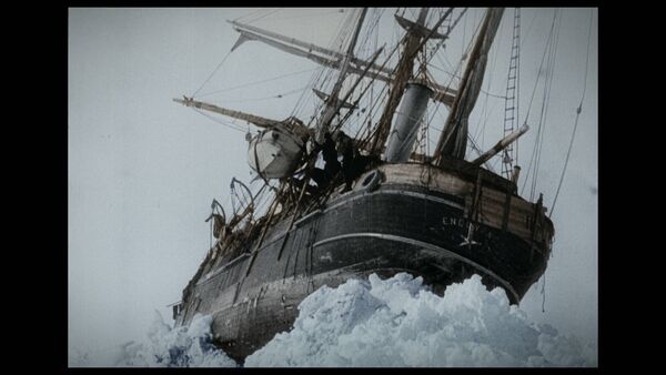 The Endurance, frozen and keeled over from the pressure of the ice The Endurance, frozen and keeled over from the pressure of the ice