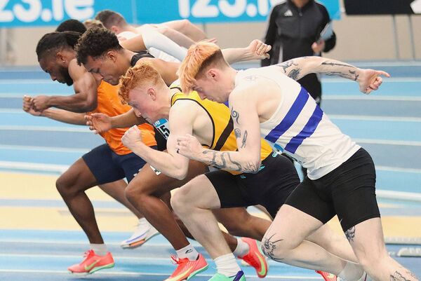 Eoghan McGrath in the 60m sprint 