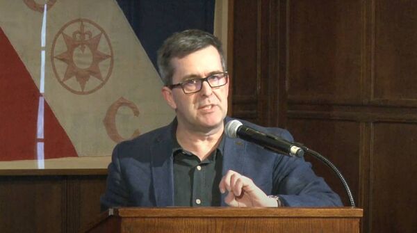 Seamus Taaffe of Athy's Shackleton Museum giving a talk at the Shackleton 150 event in New York