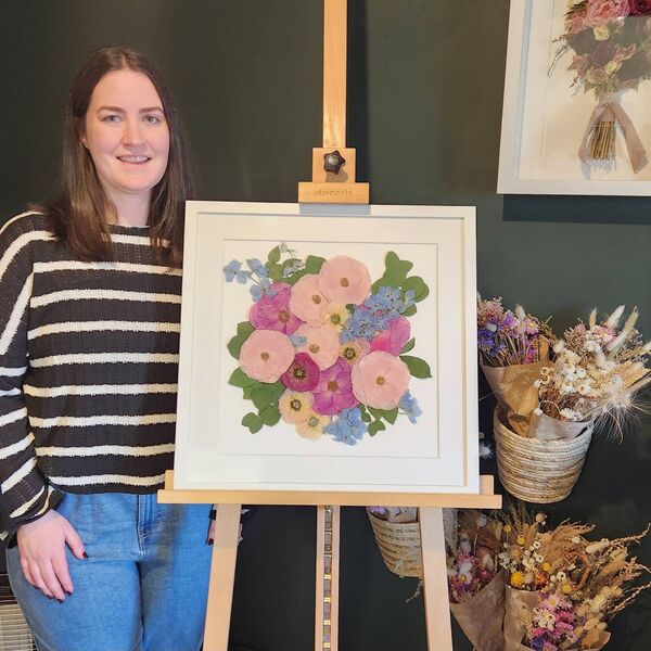 Recent client of SIÓG Botanicals, Nicola O’Sullivan, and her husband on their wedding day and a few months later picking up her artwork. Recent client of SIÓG Botanicals, Nicola O’Sullivan, and her husband on their wedding day and a few months later picking up her artwork.