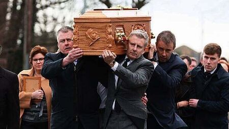 Patrick Kielty carries mother’s coffin as mourners gather for funeral
