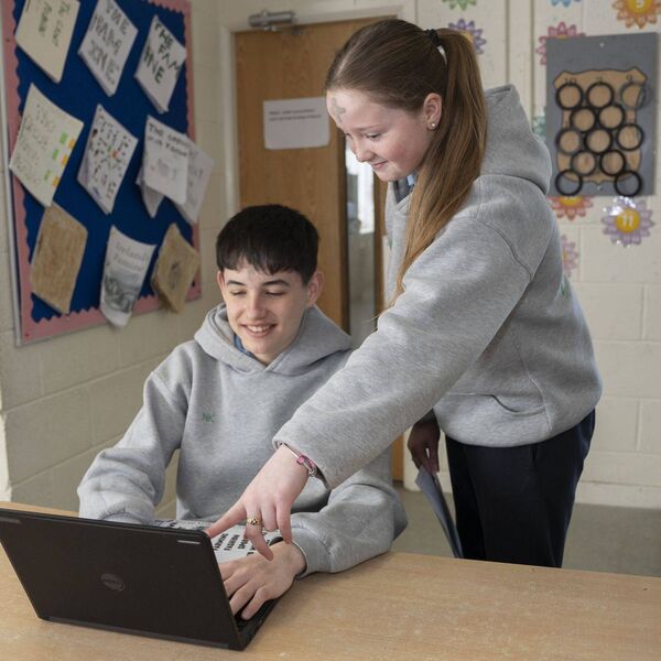 Editor Niall and Kayla double check everything before going to print with the 'Churchtown Nationalist' 