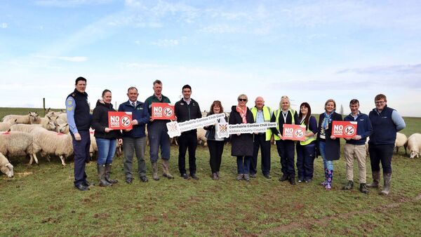 At the event in Ardclough to highlight sheep worrying were: Sgt John Dunne, Newbridge Garda; Niamh O'Connor; Denis Halpin, chair of Kildare West Wicklow IFA; Henry O'Connor, Ardclough IFA; Joe Neville TD; Marie Gaynor, KCC; Áine Clinch, KCC; Seamus Deay, dog warden; Lindsey Fitzpatrick, dog warden; Sasha Bowler; cllr Peggy O'Dwyer; and Louis Dunne and Daniel McNally, IFA