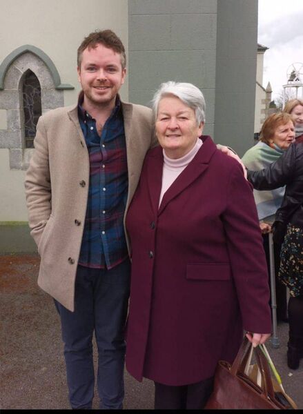 Retiring Castledermot choir master Carole Dempsey with organist Brian Kehoe at a recent presentation to mark her service 