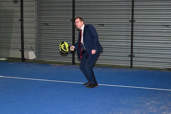 Minister James Lawlenn in the Football and Paddle zone Centre Minister James Lawlenn in the Football and Paddle zone Centre