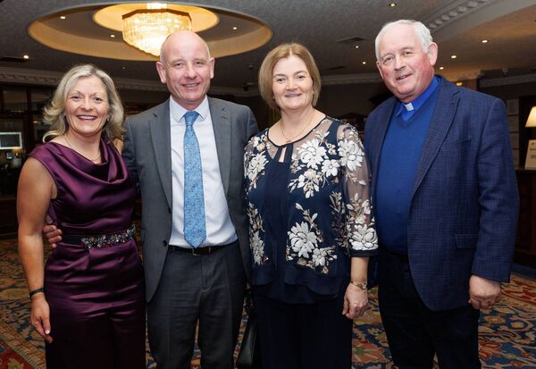 Michael Carew, retired principal from S. Mary's Knockbeg College with his wife Marian (second right), Sinead Delaney and Fr John Dunphy at his retirement function in the Seven Oaks Hotel Photos: michaelorourkephotography.ie Michael Carew, retired principal from S. Mary's Knockbeg College with his wife Marian (second right), Sinead Delaney and Fr John Dunphy at his retirement function in the Seven Oaks Hotel Photos: michaelorourkephotography.ie
