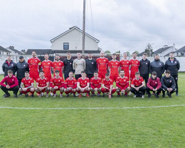 Athy Town line up before their last home game of the season against Maynooth Town Photo: Aisling Hyland