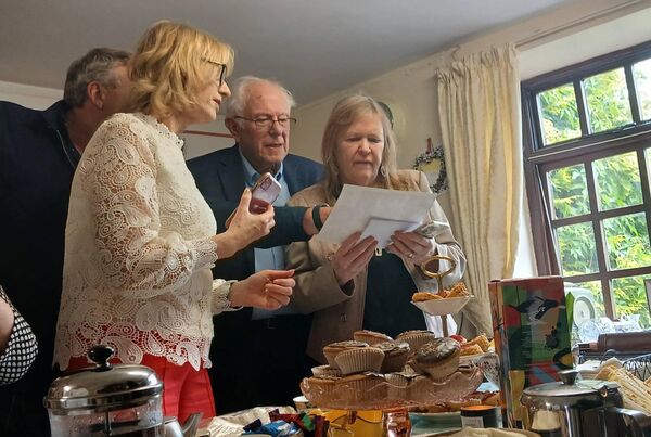 Jane O'Meara Sanders and Bernie Sanders at the Coyle household on Sunday