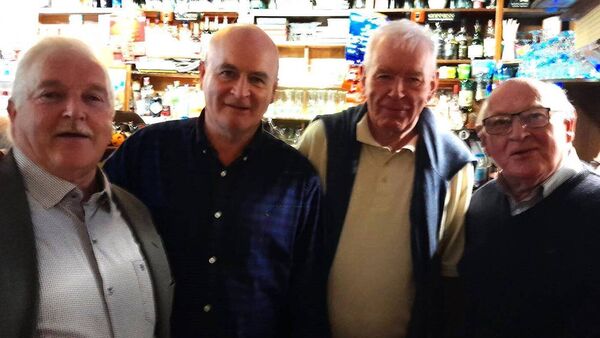 Ger Kelly, Mick Lynch, Francis Corr, and Don Eaton in O’Brien’s Bar. Ger Kelly, Mick Lynch, Francis Corr, and Don Eaton in O’Brien’s Bar.