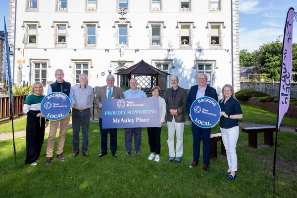 Niamh Byrne, Aidan McGarry, Eric Blatchford, Dermot Cantillon (Chairperson Naas Racecourse), Mark Hazzard, Patricia Darling (Chairperson McAuley Place), Dick Gleeson, Richard Brophy, Joan Cahill Niamh Byrne, Aidan McGarry, Eric Blatchford, Dermot Cantillon (Chairperson Naas Racecourse), Mark Hazzard, Patricia Darling (Chairperson McAuley Place), Dick Gleeson, Richard Brophy, Joan Cahill