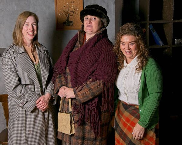 Mary O’Byrne as ‘Bridget Houlihan’, Denise Gardiner as ‘Mary Moyne’, and Rossagh Cusack as ‘Rose Carroll’, in rehearsals for a scene in KMDS prod Mary O’Byrne as ‘Bridget Houlihan’, Denise Gardiner as ‘Mary Moyne’, and Rossagh Cusack as ‘Rose Carroll’, in rehearsals for a scene in KMDS prod