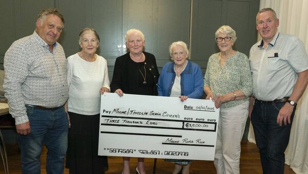 Presentation to Moone Senior Citizens - Giles Keppel, Evelyn Kavanagh, Mary O Neill, Sheila Farrell, Kathleen Brown and Dan O'Keeffe