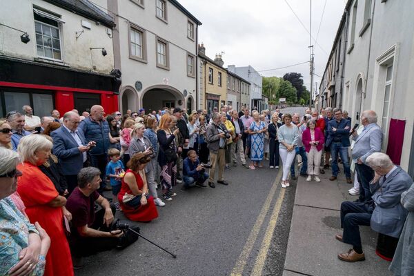 Large crowds gathered on Offaly street for Frank Taaffe's Made of Athy plaque unveiling