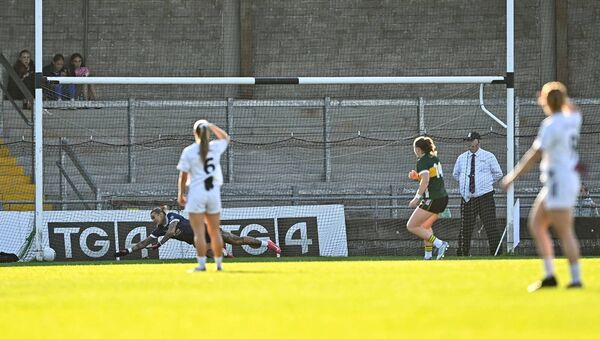 Síofra O'Shea fires a controversial first half penalty past Kildare goalkeeper Mary Hulgraine, Kerry. Photo by Tyler Miller/Sportsfile Síofra O'Shea fires a controversial first half penalty past Kildare goalkeeper Mary Hulgraine, Kerry. Photo by Tyler Miller/Sportsfile