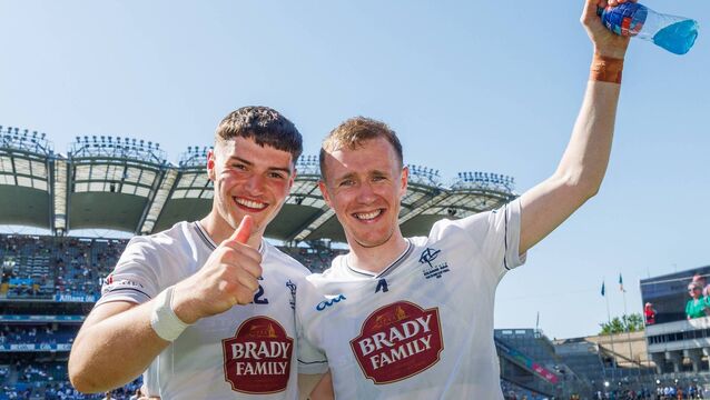 <p>Brian Byrne celebrates with Callum Bolton Photo: ©INPHO/James Crombie</p>