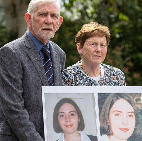 The parents of Deirdre Jacob with a photograph of their daughter Deirdre who went missing 27-year-ago this month 
