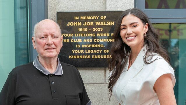 <p>John Joe's friend Vincent Corcoran and John Joe's Granddaughter Kelly Collins unveiled the plaque in honour 	Photos: Aisling Hyland</p>