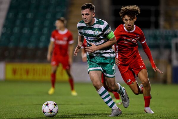 Oisin Hand playing for Shamrock Rovers against AZ Alkmaar in the UEFA Youth League in 2022 Photo:©INPHO/Ben Brady