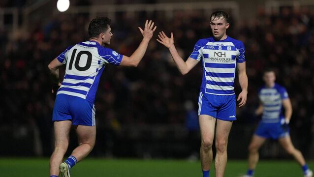 <p>Alex Beirne (0-7) and Ryan Sinkey (0-5) played a big part in Naas overcoming Maynooth Photo: ©INPHO/James Lawlor</p>