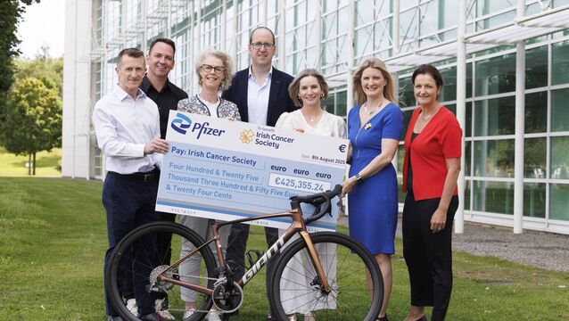 <p>Pfizer colleagues and friends presented the Irish Cancer Society with a cheque for over €425k following extensive colleague-led fundraising efforts as part of the 2025 Pfizer Move for Cancer initiative. Pictured were (L-R): Pfizer’s John Sourke; Grange Castle Site Lead, Marius McNicholas; Watermarque Site Lead, Aoife Allen; Newbridge Site Lead Donnchadh Murphy; Country Manager, Miriam Adamson, along with Irish Cancer Society’s Averil Power, CEO and Glenda Ryan, director of fundraising 	Photo: Conor McCabe Photography</p>