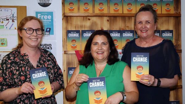 Dawn Behan, proprietor of Woodbine Books, with Nichola Kennedy and Mary Grant