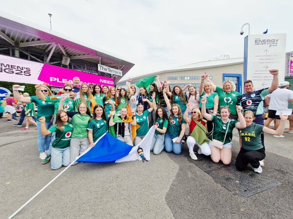 Members of Athy RFC show their support for Ireland in Brighton today Photo: Aisling Hyland